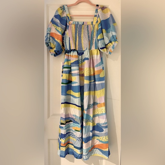 Jessie Zhao Landscape Smocked Cotton Silk Midi Dress - Picture 2 of 7